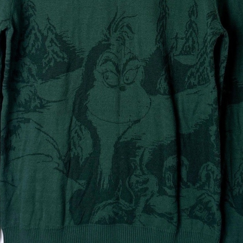 Dr Seuss Men Grinch Graphic Knit Pullover Sweater Size M Green Christmas Holiday